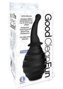Good Clean Fun Silicone Angled Douche Black with 384ml reservoir for thorough cleaning, safe for men and women.