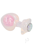 Booty Bling Jeweled Silicone Anal Plug Large Clear with pink accent and sparkling crystal base for enhanced pleasure.