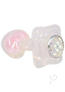 Booty Bling Jeweled Silicone Anal Plug Small Clear with crystal-set base and smooth translucent silicone.