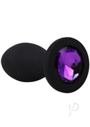Booty Bling Jeweled Vibrating Silicone Plug 3 Inch Purple featuring a glittering jeweled base and smooth silicone design.