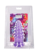 Crystal Jellies Anal Twist 6 Inch Purple in packaging, showcasing its tapered tip and spiral texture.