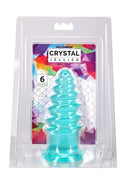 Doc Johnson Crystal Jellies Anal Twist 6 Inch Blue in packaging showcasing its ridged design and vibrant color.