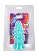 Doc Johnson Crystal Jellies Anal Twist 6 Inch Blue in packaging, showcasing its unique spiral shape and blue color.