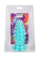 Crystal Jellies Anal Twist 7 Inch Anal Plug Teal in packaging showcasing its sculpted design and vibrant colors.