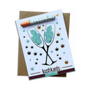 Congrats Champagne One Hitter Kard featuring playful champagne glasses and cannabis leaves design.