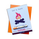 Let's Burn One Hitter Kard Cannabis Greeting Card with campfire design and metal one-hitter pipe.