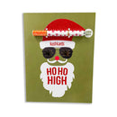 Ho Ho High One Hitter Kard Cannabis Greeting Card featuring Stoner Santa design with colorful elements.