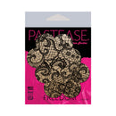Pastease Lace Flower Nipple Pasties Beige/Black packaging with black lace flower design on light nude base.