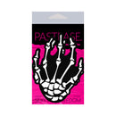Pastease Skeleton Hands Pasties Black packaging featuring a playful bony hand design on a vibrant pink background.