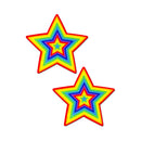 Pastease Glitter Pumping Star Pasties Rainbow, vibrant star-shaped pasties in rainbow colors.