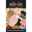 We're Here, We're Queer, We're Mad Libs Book cover featuring diverse raised fists celebrating pride.