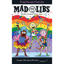 Pride Parade Mad Libs Paperback Word Game Book cover featuring colorful characters celebrating Pride.