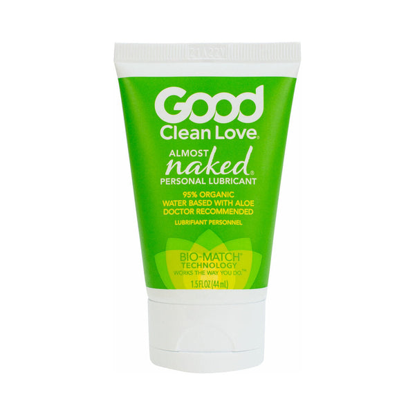 Good Clean Love Almost Naked Personal Lubricant 1.5 Oz tube with green packaging and aloe vera.