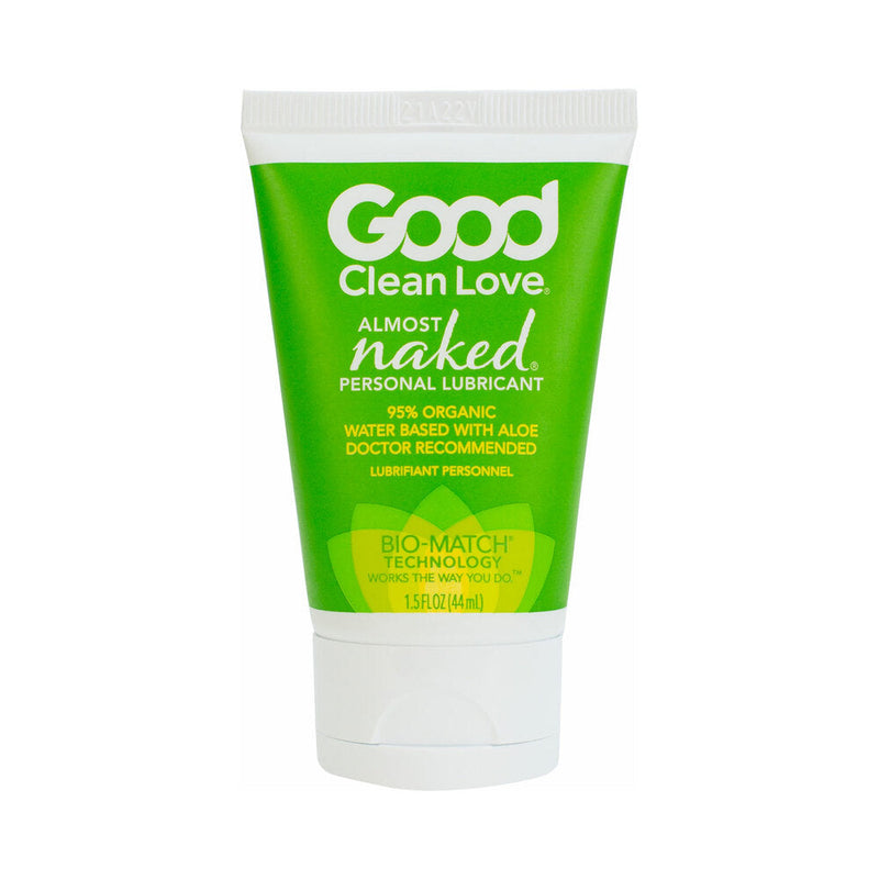 Good Clean Love Almost Naked Personal Lubricant 1.5 Oz tube with green packaging and aloe vera.