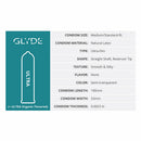 Glyde Ultra Latex Condoms 36-pack specifications including size, material, and features.