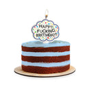 Little Genie Happy Fucking Birthday 4 Inch X-Rated Candle on a cake with blue frosting, adding cheeky humor to celebrations.
