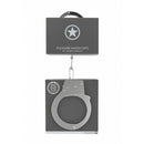 Shots Ouch Pleasure Handcuffs Metal in packaging, showcasing their sleek design for bondage play.
