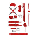 Ouch Intermediate Bondage Kit Red includes ten red restraint pieces for couples to explore their kinkier side together.