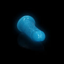Realrock Glow In The Dark Slim Dildo 6 inch Neon Blue glowing softly against a dark background.