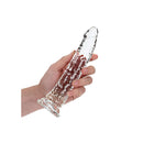 Realrock Crystal Clear Slim 8 Inch Dildo Transparent held in hand, showcasing its sleek design and clarity.