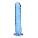 Realrock Crystal Clear Suction Cup Dildo 9 inch Blue with a translucent blue body and suction base for versatile pleasure.