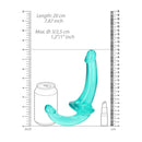 Realrock Crystal Clear Strapless Strap-On 6 Inch Turquoise measuring 20 cm with a turquoise translucent finish.