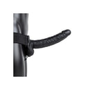 Realrock Hollow Strap-On With Balls 9 Inch Black on a harness, showcasing a lifelike design for enhanced pleasure.