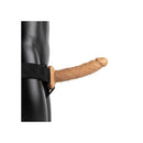 Realrock Hollow Strap-on Without Balls 8 inch Tan displayed on model, emphasizing its natural look and feel.