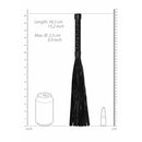 Ouch Luxury Faux Leather Flogger Whip Black shown with measurements for length and diameter.