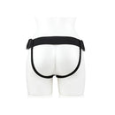 Realrock Hollow Strap-on With Balls 9 inch Tan adjustable harness back view on mannequin