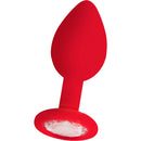 Ouch Regular Diamond Butt Plug Red featuring a smooth silicone body and jeweled base for anal play.
