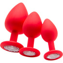 Ouch Regular Diamond Butt Plug Red - set of three sizes featuring smooth silicone and jeweled bases.