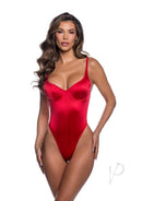 Roma Midnight Essentials Bodysuit Large Red displayed on a model in red satin, showcasing a stylish and flattering fit.