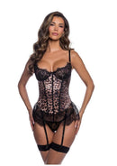 Roma Bella Bustier Corset Set XLarge Leopard featuring bold leopard print and floral lace details for a stunning look.