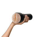 Feel Molly Stewart By Kiiroo Male Stroker held in hand, showcasing realistic design for immersive experience.