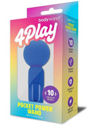 Bodywand 4Play Pocket Power Rechargeable Wand Blue packaging features 10 vibration modes and splashproof design.