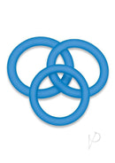 Bodywand 4Play Flex Trio Silicone Cockring Set Blue featuring three soft stretchy C-rings.