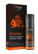 Orgie Piranha Power Cream for Him 0.5 Oz, designed for enhanced sensitivity and confidence in intimate moments.
