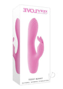 Evolved Teeny Bunny Silicone Rabbit Vibrator Pink in packaging for dual stimulation and pleasure.