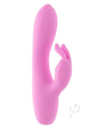 Evolved Teeny Bunny Silicone Rabbit Vibrator Pink displayed in vibrant pink color with dual stimulation features.