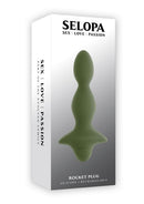 Selopa Rocket Plug Silicone Rechargeable Green packaging showcasing its flexible design and features.