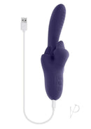 Evolved Tongue Twisted Silicone Clitoral Stimulator Purple front view with USB charging cable.