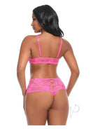 Oh La La Cheri Goodnight Kiss Lingerie Set Small Medium Pink back view of lace lingerie.