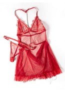 Oh La La Cheri Aliza Babydoll Small/Medium Red lingerie set featuring a sheer babydoll and matching thong in vibrant red.