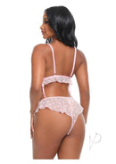 Oh La La Julienne 2 Piece Lingerie Set Large/XLarge Pink showcased from the back, featuring delicate heart print and ruffles.