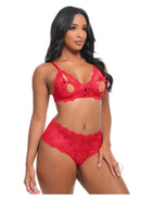Oh La La Cheri Goodnight Kiss 2 Piece Set Large/XLarge Red model wearing bold red lingerie set.