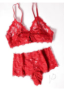 Oh La La Cheri Goodnight Kiss 2 Piece Set Large/XLarge Red featuring a lace bralette and matching panties.