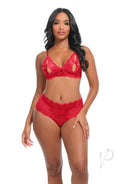 Oh La La Cheri Goodnight Kiss 2 Piece Set Large/XLarge Red displayed on a model, showcasing its bold red color and lace design.