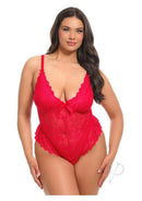 Oh La La Cheri Valentine Teddy 1X/2X Red featuring lace details and a flattering fit for curves.