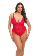Oh La La Cheri Valentine Teddy 1X/2X Red lingerie in a curvy fit, perfect for romantic occasions.